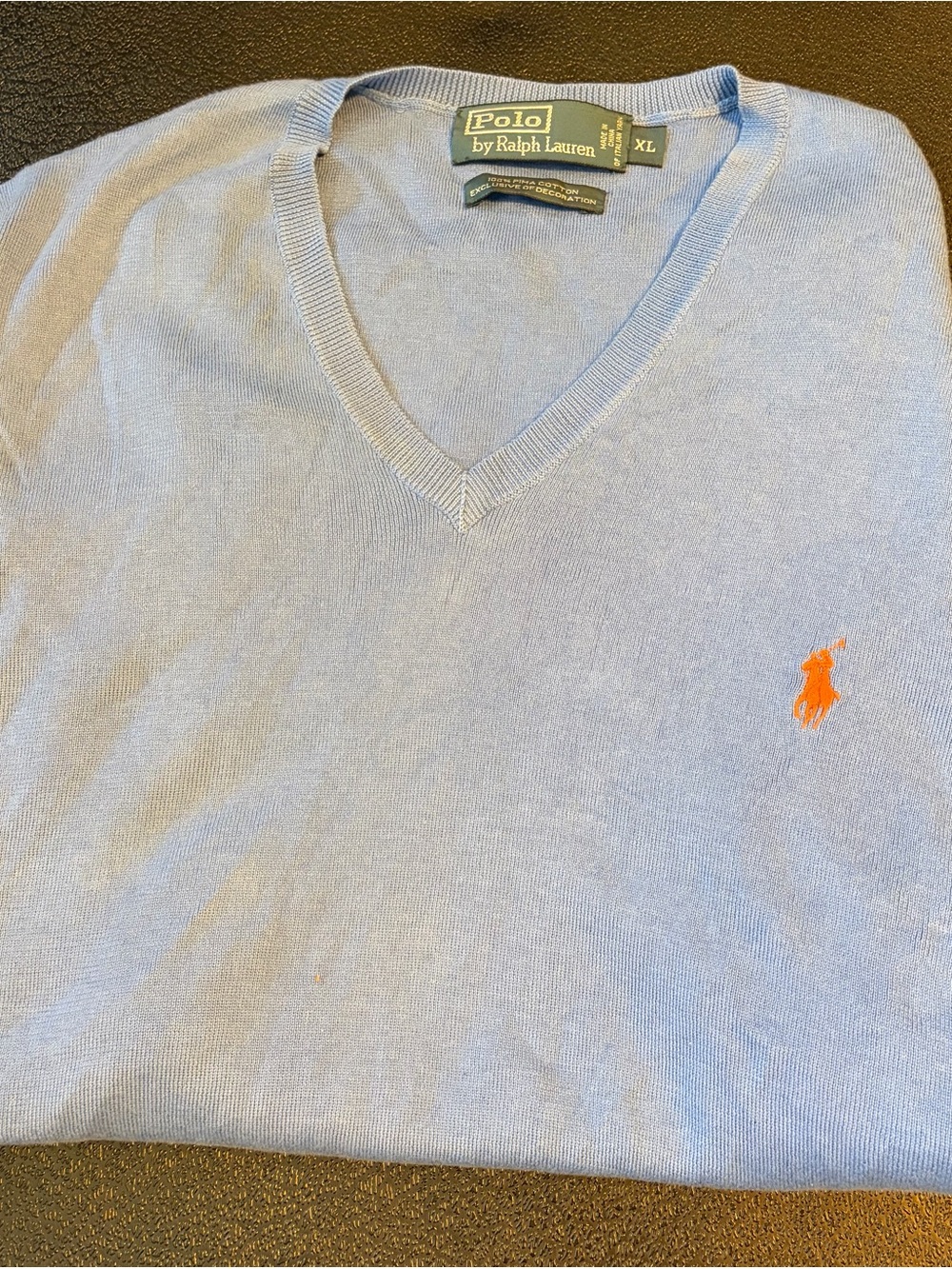 Polo by Ralph Lauren Light Blue V-Neck Sweater with Orange Pony